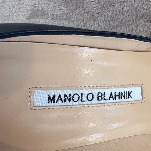 Manolo Blahnik NEW Black Leather Pointed Toe BB Pump 39.5 105mm New In Box - Picture 10 of 16